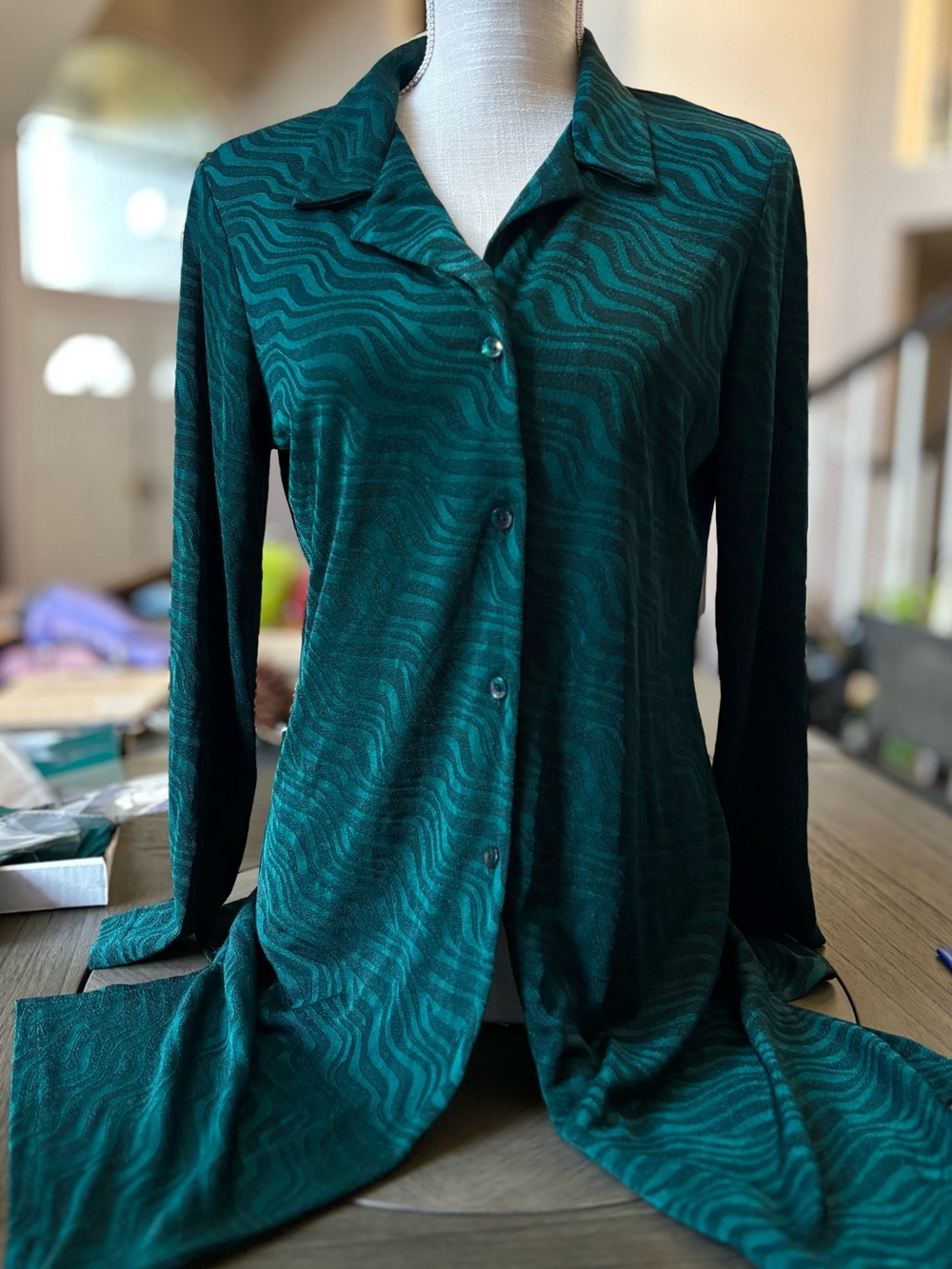 Rabbit Rabbit Rabbit Teal Wave Button-Front Blazer